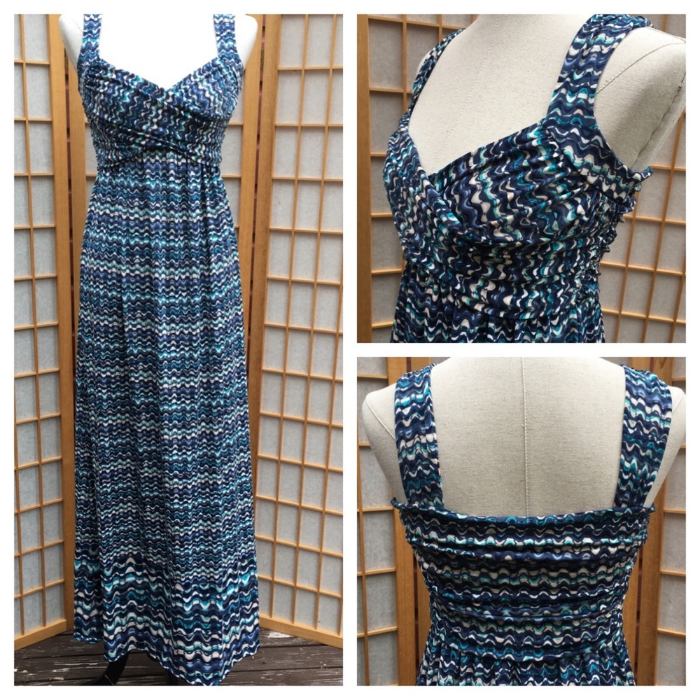 Max Studio Blue Green Geo Print Maxi Dress